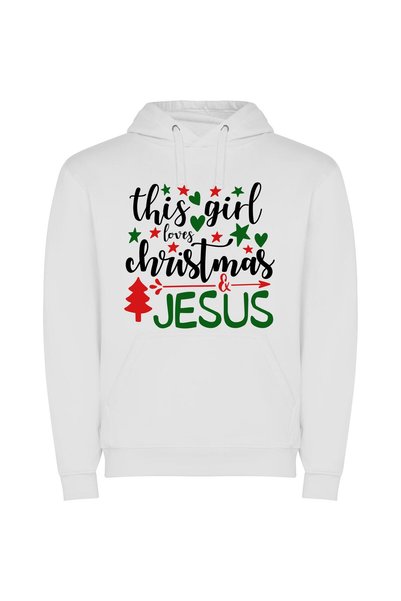 iLovePrints Christmas Devotion: Girl's Love Φούτερ με κουκούλα σε χρώμα Λευκό