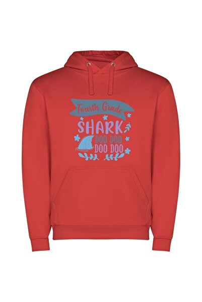 iLovePrints Sharp Shark Graphic Art Φούτερ με κουκούλα σε χρώμα Κόκκινο