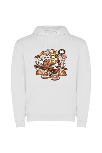 iLovePrints Scratching Pizza Everywhere! Φούτερ με κουκούλα σε χρώμα Λευκό