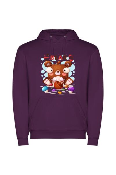 iLovePrints Nutty Bear's Vibrant World Φούτερ με κουκούλα σε χρώμα Μωβ