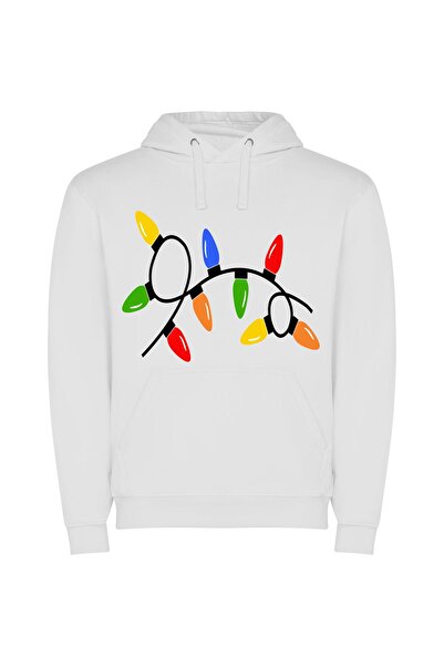 iLovePrints Radiant Festive Illumination Φούτερ με κουκούλα σε χρώμα Λευκό