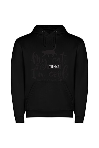 iLovePrints Purrrfectly Cool Cat Φούτερ με κουκούλα σε χρώμα Μαύρο