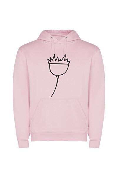 iLovePrints Simplistic Floral Line Art Φούτερ με κουκούλα σε χρώμα Ροζ