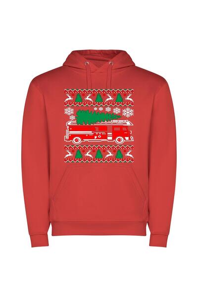 iLovePrints Festive Adobe Illustrator Truck Φούτερ με κουκούλα σε χρώμα Κόκκινο