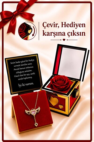 14 Ayar Altın Kaplama Kanatlı Melek Güllü Çevirmeli Dönen Kutu Kadın Çelik Kolye Doğum Günü Yıldönümü Sevgiliye Özel Hediye