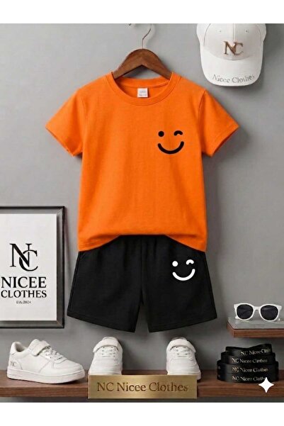 Leto Lykia Summer Children's T-Shirt Shorts Unisex (Black Smile Emoji Printed)