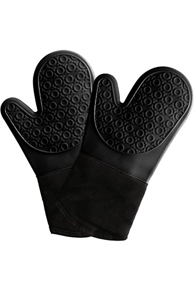 ECVV Black Silicone Oven Mitts Waterproof Heat Resistant BBQ Baking Gloves Lo...