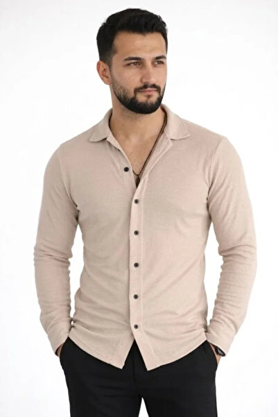 modi Men's Waffle Fabric Long Sleeve Buttoned Open Collar Regular Fit Shirt -...