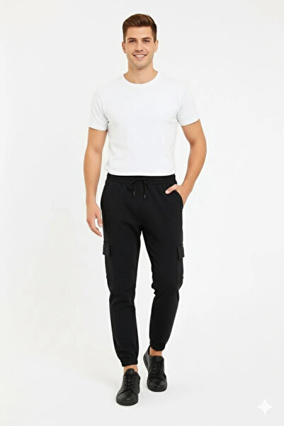 oniks store Men's Black Jogger Sweatpants Comfortable Fit, Pack of Cargo Pock...