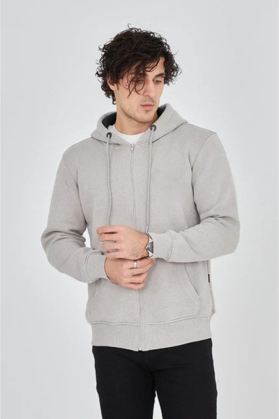 Veraura Lifestyle Men's Hooded Plain Zipper Cardigan - Painted Gray