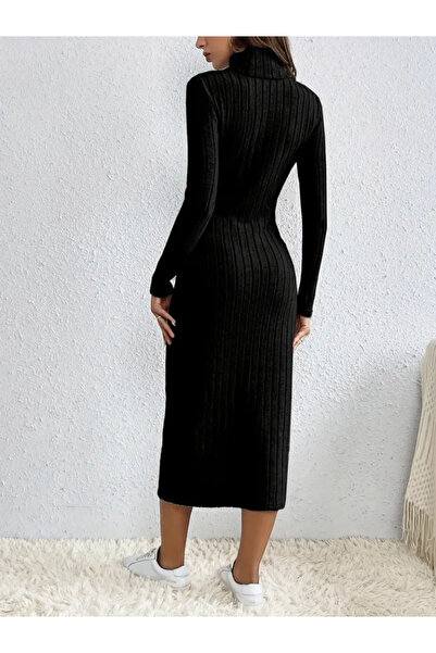 Generic Brand Women's long sleeve turtleneck slit button-down ruched cami dress