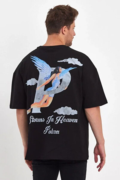 modi Men's angel print oversize t-shirt - black