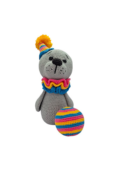 Amigurumi Örgü Toplu Fok Balığı Oyuncak 25 cm - El Yapımı Şapkalı Ve Renkli Toplu Fok Figürü