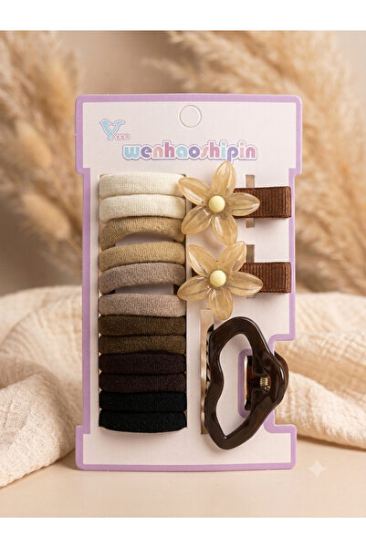 Laria Earth Tone 3 Types of Hair Accessories – 12 Elastic Bands, 2 Flower Cli...