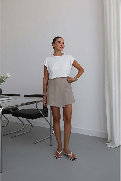 Havoş Mink High Waist Double Breasted Linen Shorts Skirt