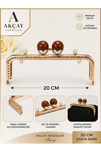 Akçay Aksesuar مشبك محفظة كبير الحجم 20 سم ذهبي فاتح