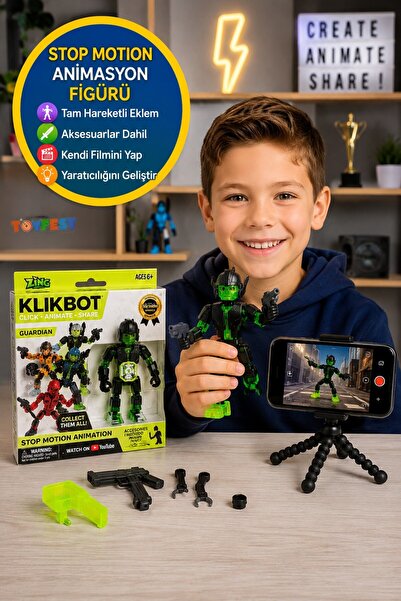 TOYFEST KlikBot Guardian Green Action Figure لعبة الرسوم المتحركة بتقنية Stop...
