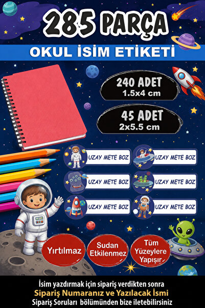 Kt Grup Okul Kalem Defter Etiketi Astronot Afacan ve Uzay Temalı İsimli Etike...