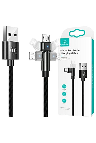 Usams Cablu Micro USB 2A pentru Android 1M, cu conector rotativ, împletit, în...