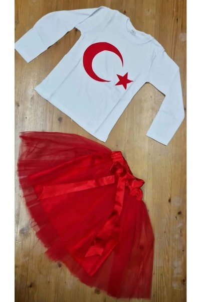 Nacar Kız Çocuk 23 Nisan 29 Ekim Gösteri Doğum günü Kıyafeti Desenli Uzun Kol...