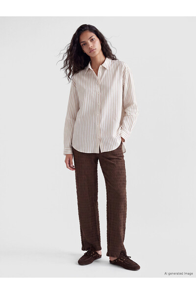 LC Waikiki Brown Textured Women's Trousers with Elastic Waist