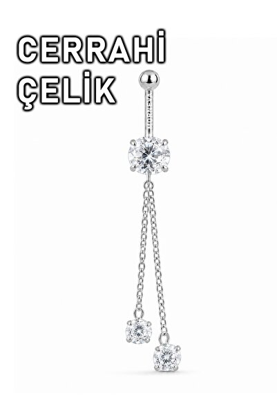 MORNEVA Cerrahi Çelik Tek Taş Altı Zincir Sallantılar Göbek Belly Piercingi (...
