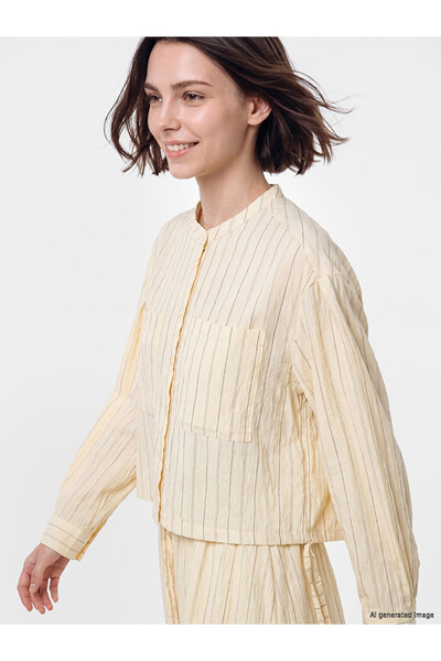 LC Waikiki Vizyon New Season Beige Modal Blend Striped Women's Shirt