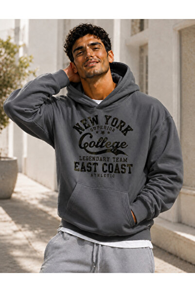 FAVORİST College New York Three Thread Combed Cotton Men's Hooded Sweatshirt ...