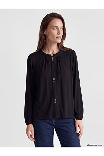 LC Waikiki Vizyon New Season Black Crew Neck Gathered Blouse