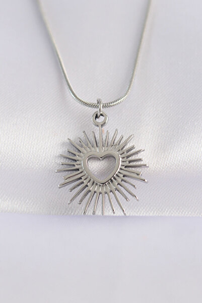 DMR Elegance 316L Steel Chain Silver Color Heart Sun Design Necklace