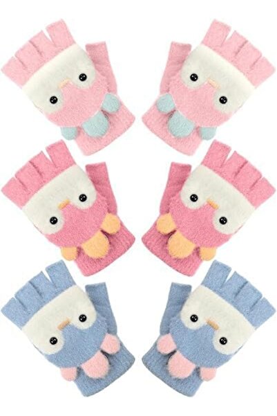 Arabest 3 Pairs Kids Winter Fingerless Gloves,Bunny Ear Convertible,Warm Half...
