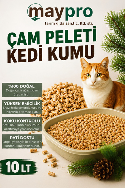 Çam Peleti Kedi Kumu Doğal Kokusuz Yüksek Emici Ahşap Kedi Kumu 10 LT