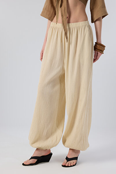 İpekçi Otantik Mare Crinkle Elastic Leg Tencel Cotton Trousers Mink