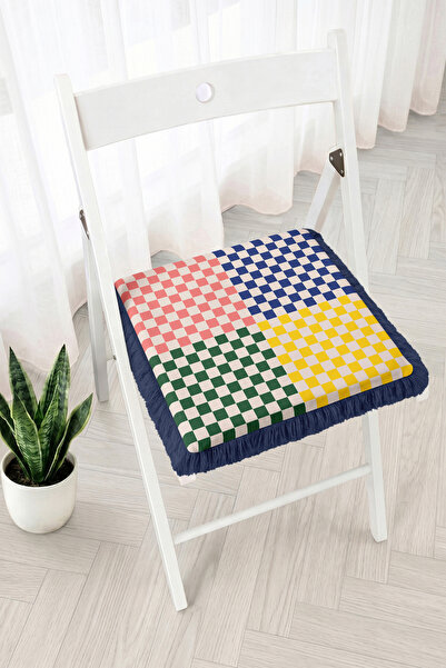 Realhomes Colorful Checkerboard Patterned Fringed Zippered Chair Cushion - Pa...
