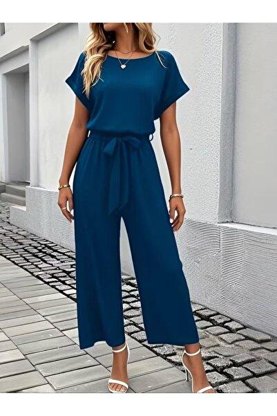 Veraura Lifestyle Women's Short Sleeve Round Neck Aerobin Jumpsuit with Elast...