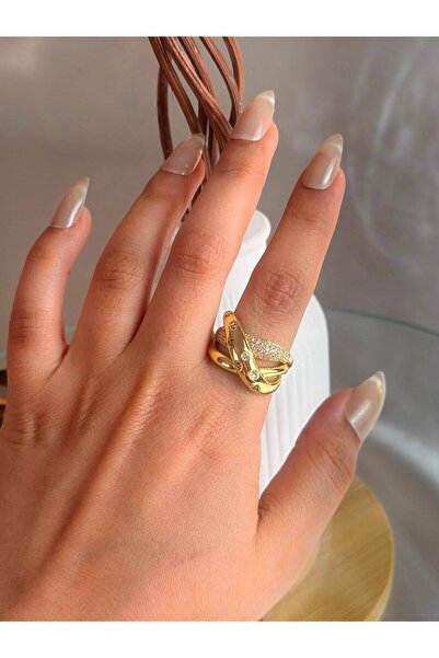 ANKA JEWELLRY خاتم نسائي بتصميم صليب من الفولاذ والزركون |   لون ذهبي قابل لل...