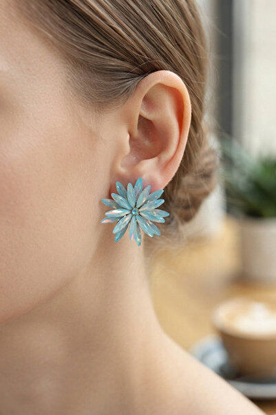 Generic Brand Lotus Model Ice Blue Color Crystal Stone Women's Earrings
