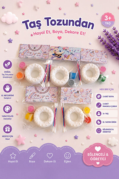 🍩 5'li Taş Tozu Simit Boyama Seti – Hayal Et, Boya, Dekore Et!