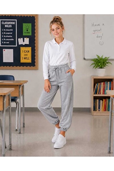 BEBEĞİME ÇORAP Girls' School Trousers with Elastic Cuffs, Sports Sweatpants w...