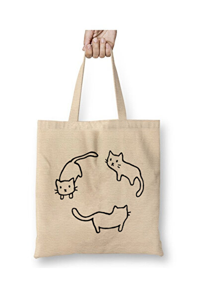 Toyaso Eco-Friendly Cat Cats White Tote Bag Long Handle Shopping Bag Beach Bag