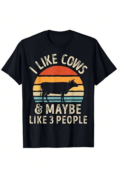 k222 تي شيرت I Cows Maybe Like 3 People Cow Farm Farmer Retro ذو تصميم فضفاض ...