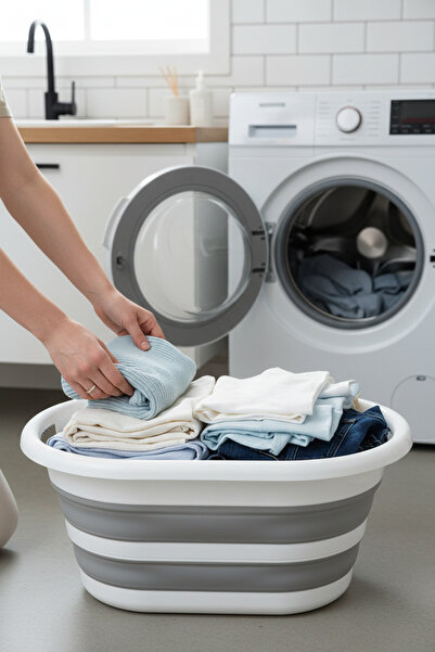 Simply Now 40 Litre Büyük Boy Katlanabilir Akordeon Çamaşır Selesi ve Sepeti,...