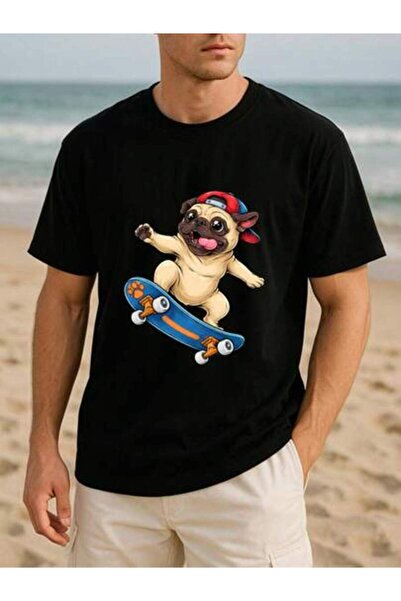 KYMC07 Breathable T-Shirt Featuring Skateboarding Pug, Perfect Casual Wear Fi...