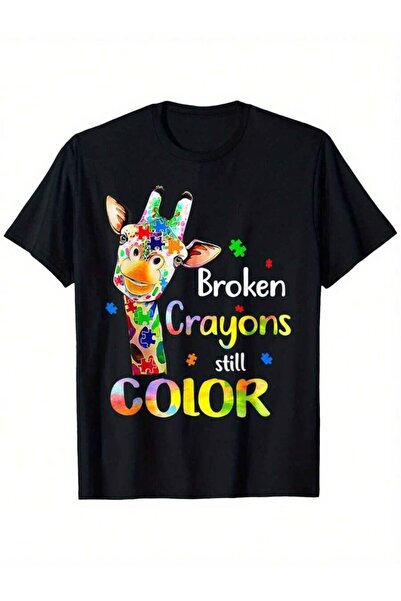 4Car تي شيرت Broken Crayons Still Color للوعي بالصحة النفسية - تي شيرت أسود م...