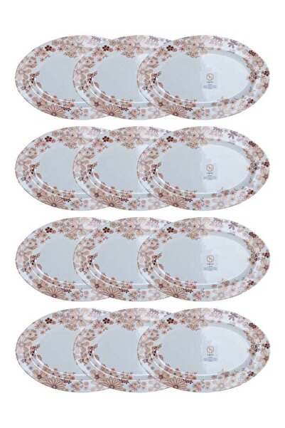 Anood 12-Piece Melamine Oval Serving Dish 12 inch White/Floral