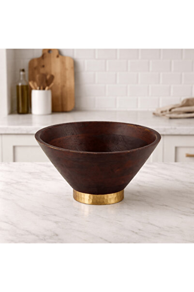 Roots Furniture وعاء خشبي بقاعدة معدنية