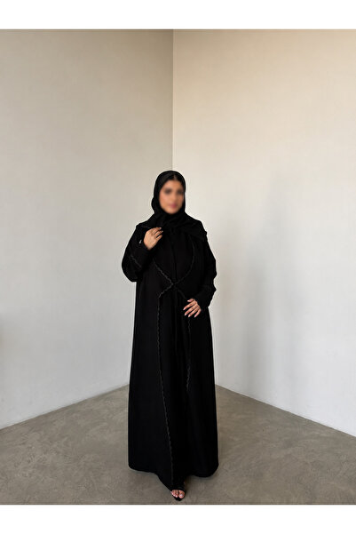 outline عباية صيفية سوداء بربطة عملية