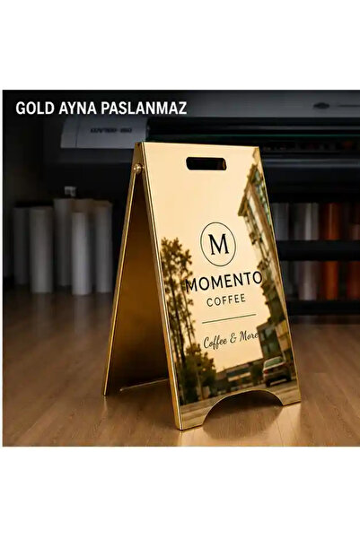 DURAK REKLAM A Type Pavement Sign Mirror Stainless Steel Plate Gold Mirror 50...