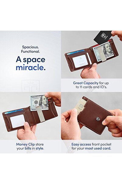 TRAVANDO Men's RFID Blocking Slim Bifold Wallet with Money Clip & 11 Card Slo...