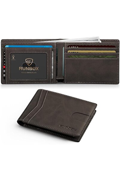 Runbox محفظة رجالية نحيفة من الجلد مع خاصية حجب RFID، محفظة رجالية صغيرة رفيع...